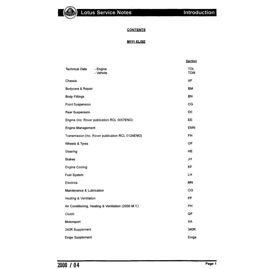 LOTUS ELISE S1 M111 1994-2001 Full Manual Set – Service NOTE Workshop Manual - page 2