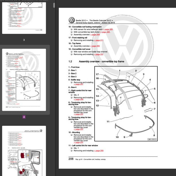 VW NEW BEETLE A5 2011-2019 Full Manual Set – Convertible Top Repair & Maintenance Manual - page 8