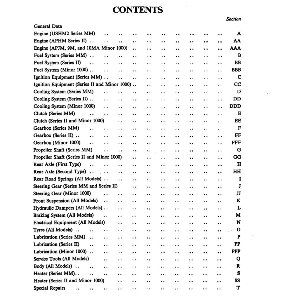 MORRIS MINOR Series MM / II /1000 1948-1971 Full Manual Set – Repair & Maintenance Manual and Spare Parts Catalog - page 2