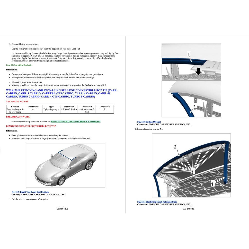 Porsche 911 991.1 2011-2016 Full Manual Set – Convertible Top Service Repair Manual - page 4
