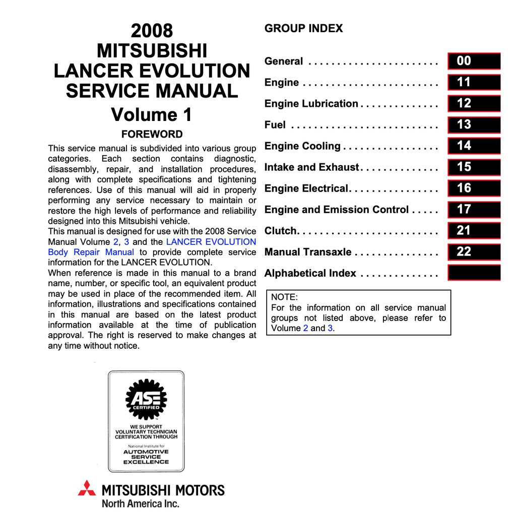 Mitsubishi LANCER EVO 3,4,5,6,7,8,9,10 1995-2007 Full Manual Set – Repair & Maintenance Manual - page 2