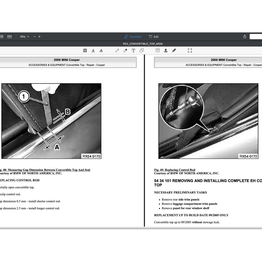 MINI Cooper R52 2004-2006 Full Manual Set – Convertible Top Service & Repair Manual - page 7