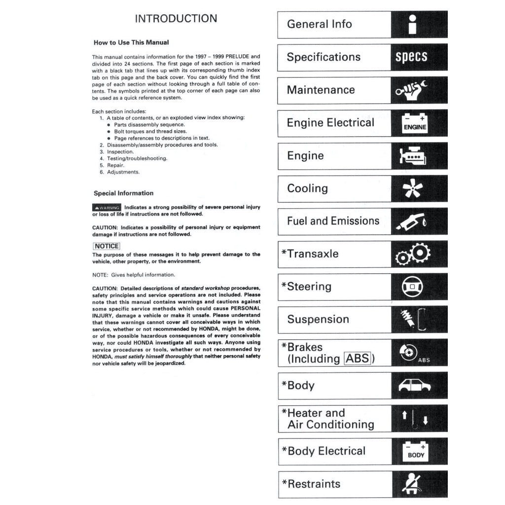 Honda PRELUDE BB5-9 1997-2001 Full Manual Set – Repair & Maintenance Manual - page 2
