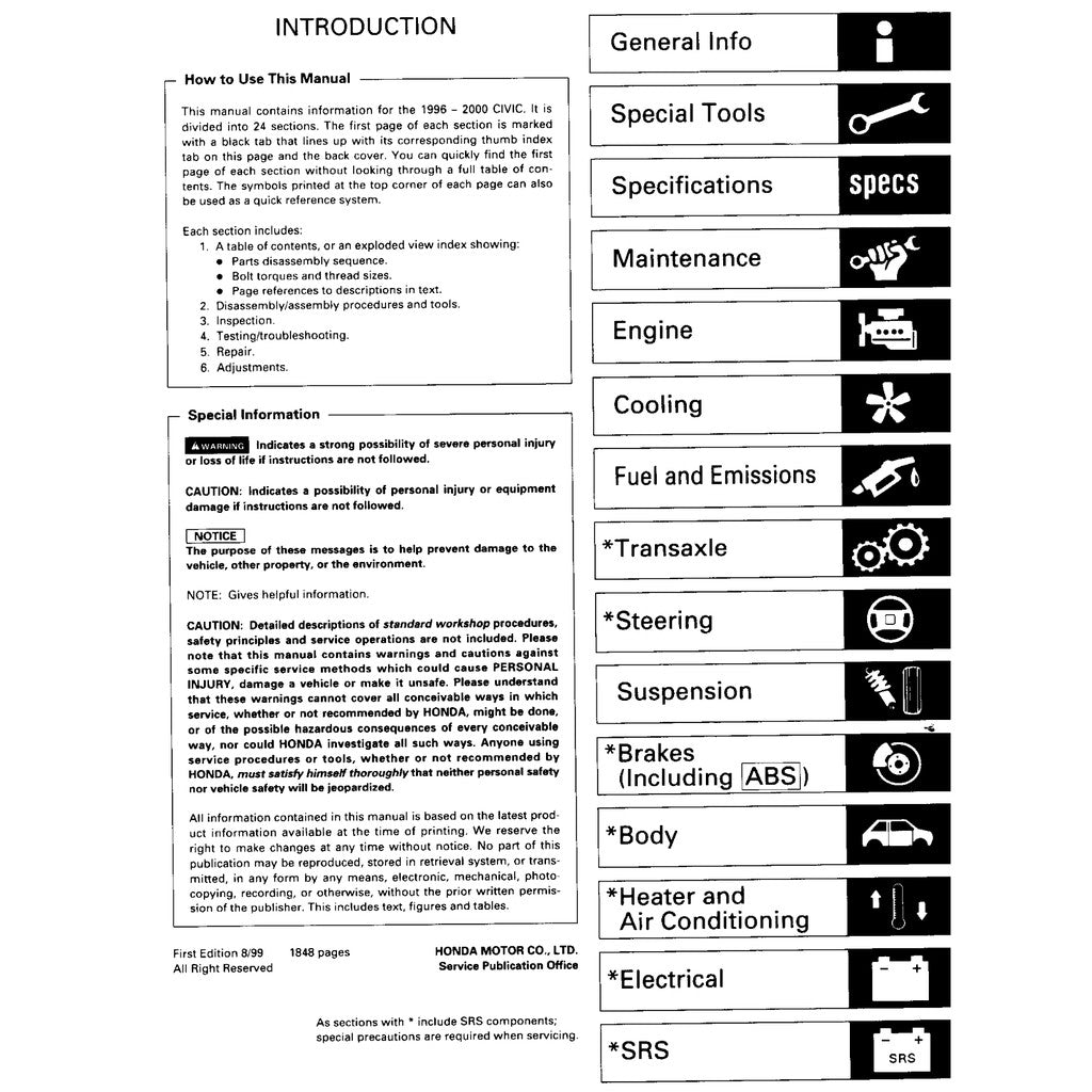 Honda CIVIC 6 1996-2000 Full Manual Set – Repair & Maintenance Manual - page 2