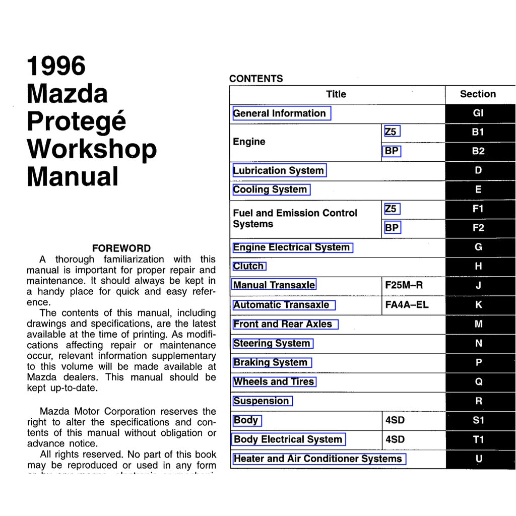 Mazda 323 FAMILIA / PROTEGE BH 1994-1998 Full Manual Set – Repair & Maintenance Manual - page 2
