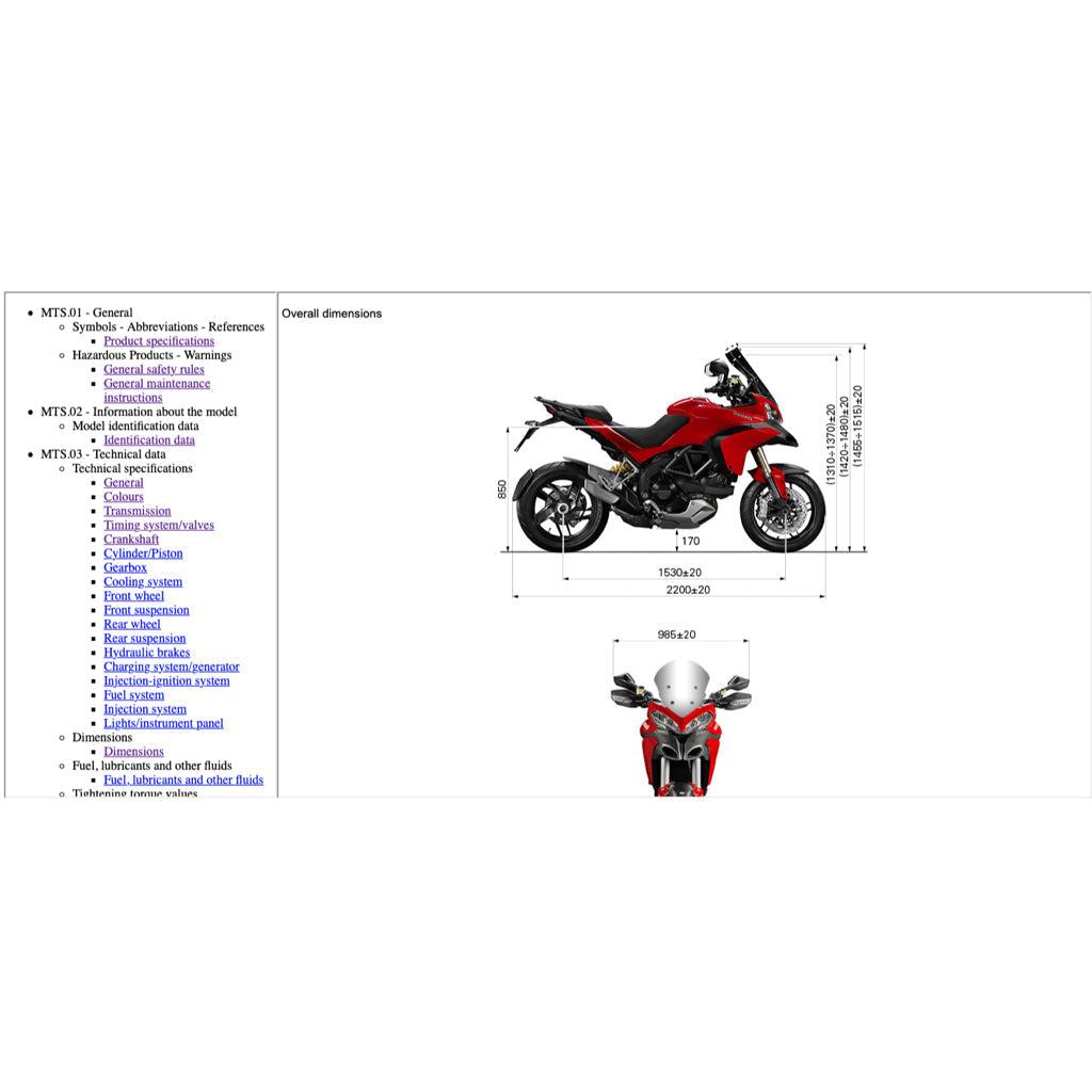 Ducati MULTISTRADA 1200S 2013-2014 Full Manual Set – Repair & Maintenance Manual and Spare Parts Catalog and User Handbook - page 2