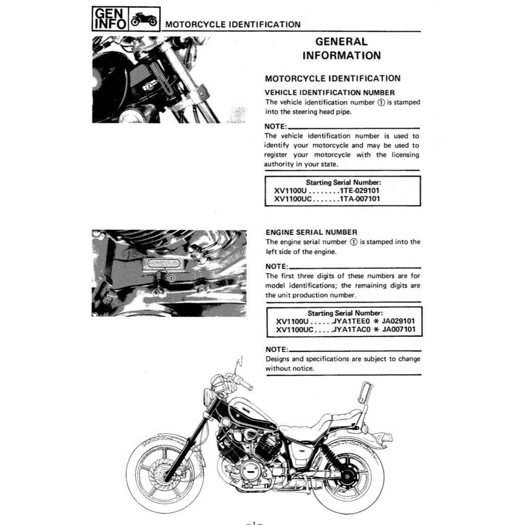 Yamaha VIRAGO XV 700/750/1000/1100 1985-1999 Full Manual Set – Repair & Maintenance Manual and User Handbook - page 8