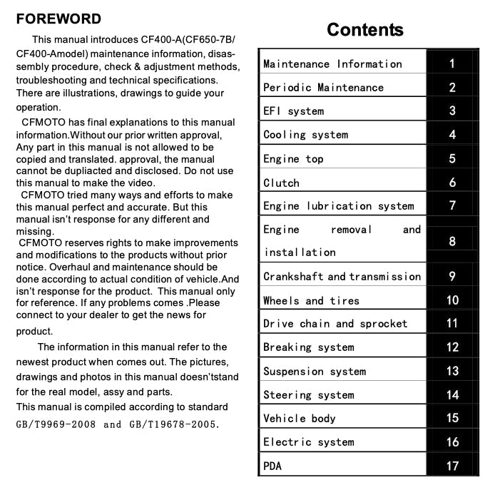 CFMoto 400NK CF400-A 2017-2022 Full Manual Set – Repair & Maintenance Manual and Spare Parts Catalog and User Handbook - page 2