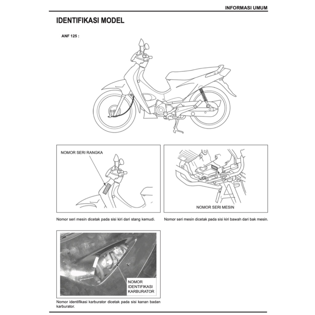 Honda KARISMA 125 ANF 125 2002+ Full Manual Set – Repair & Maintenance Manual and Spare Parts Catalog / BUKU PEDOMAN REPARASI and KATALOG BAHAGIAN - page 3