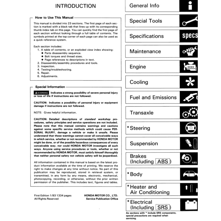 Honda ACCORD 5 CC/CE 1993-1998 Full Manual Set – Repair & Maintenance Manual - page 2