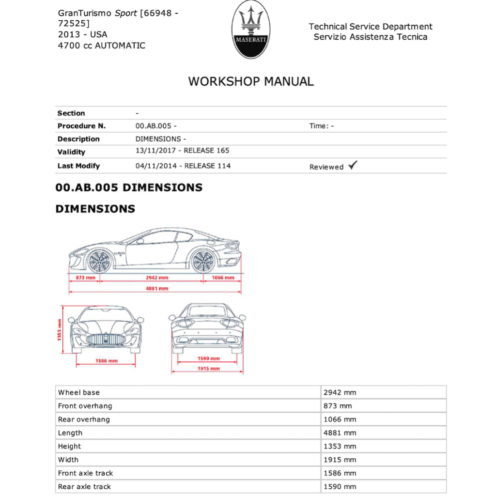 Maserati GRANTURISMO SPORT M145 2007-2019 Full Manual Set – Repair & Maintenance Manual - page 2