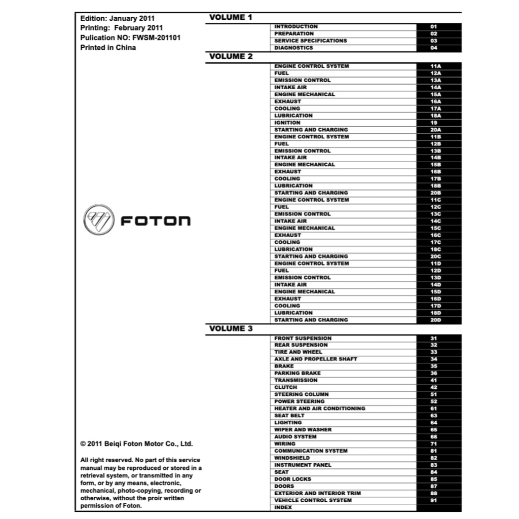 FOTON VIEW C2 2011-2016 Full Manual Set – Repair & Maintenance Manual - page 2