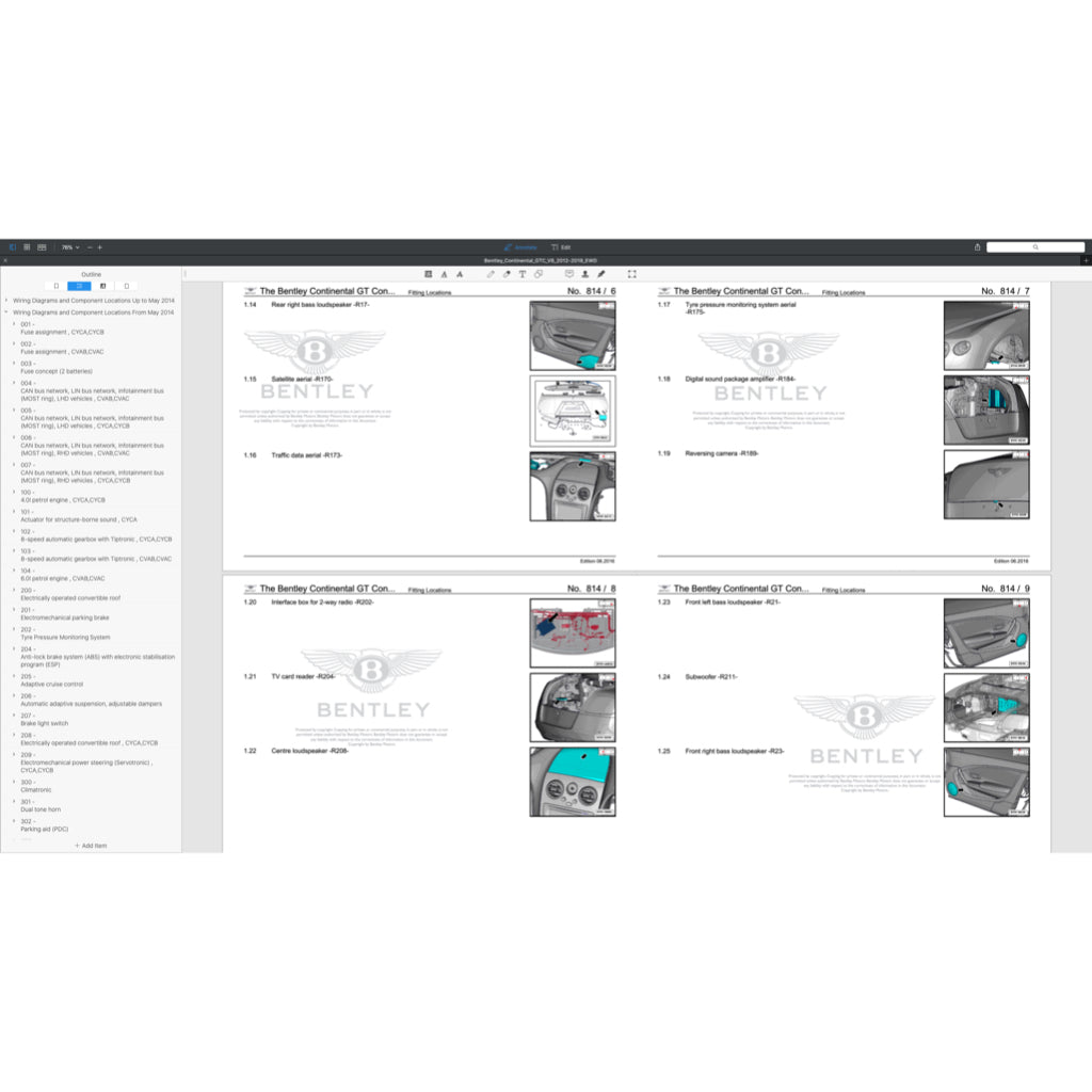 Bentley CONTINENTAL GTC V8 2012-2018 Full Manual Set – Electrical Wiring Diagrams - page 9