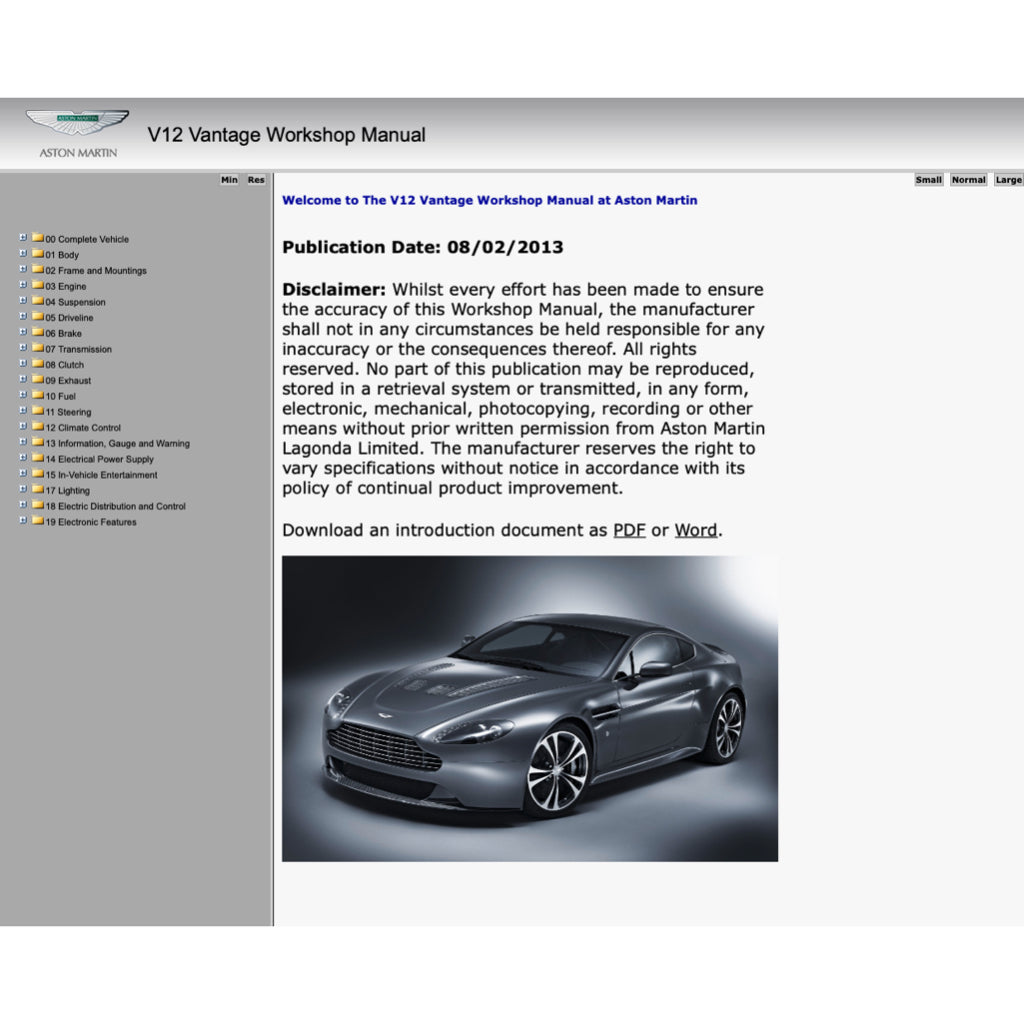 ASTON MARTIN V12 VANTAGE 2009-2018 Full Manual Set – Repair & Maintenance Manual - page 2