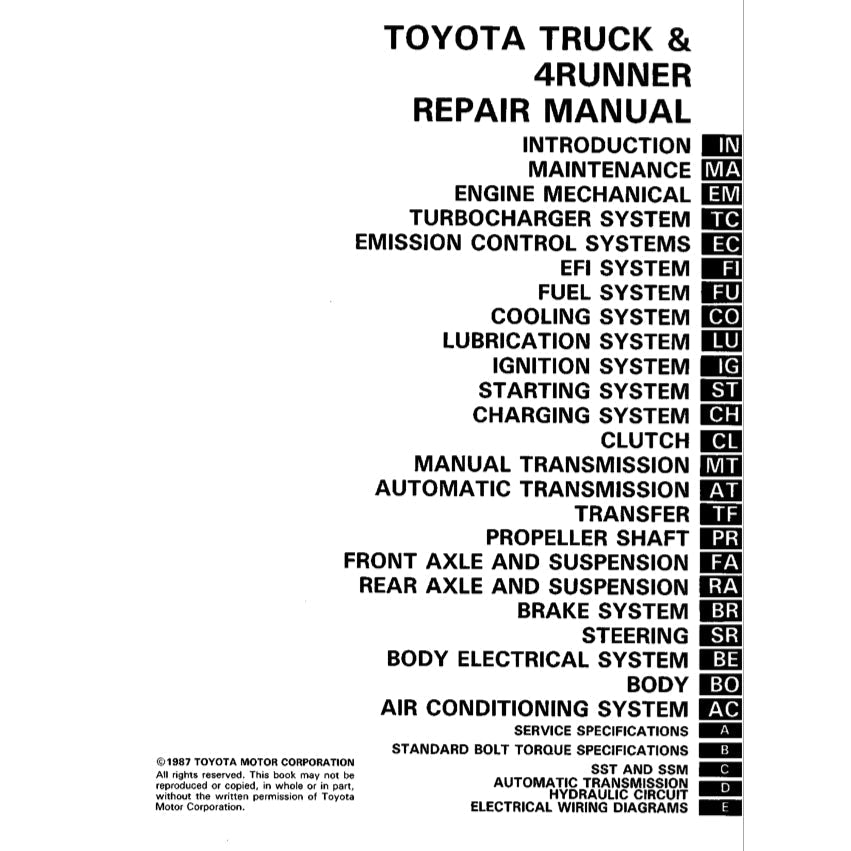 Toyota 4RUNNER N60 1984-1989 Full Manual Set – Repair & Maintenance Manual - page 2