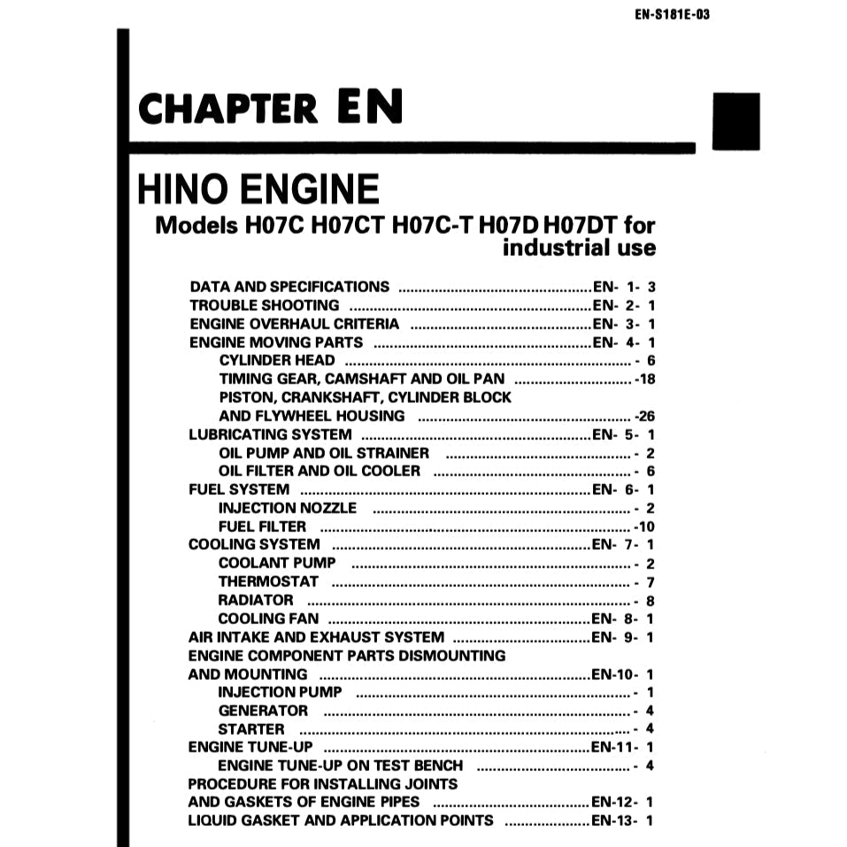 HINO Engine H07C H07C-T H07CT Service Repair Manual - page 3