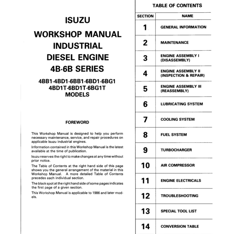 Isuzu Engine 4B-6B Series 4BB1-4BD1-6BB1-6BD1-6BG1 4BD1T-6BD1T-6BG1T Full Manual Set – Repair & Maintenance Manual - page 8